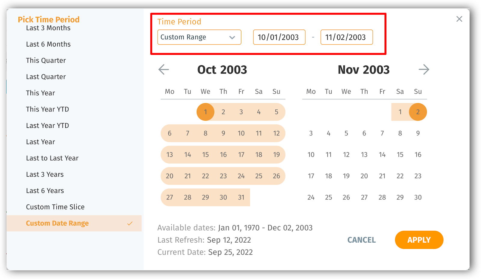 Custom date range picker