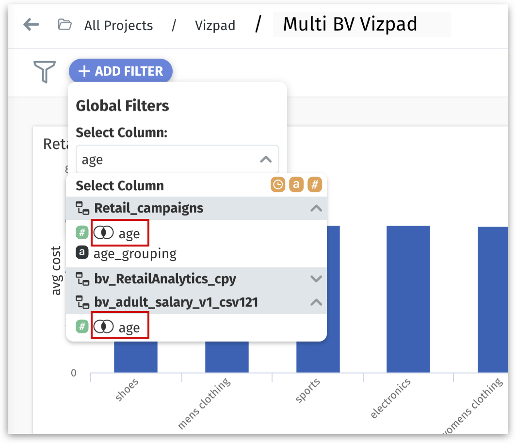 Representing common filters among different business views