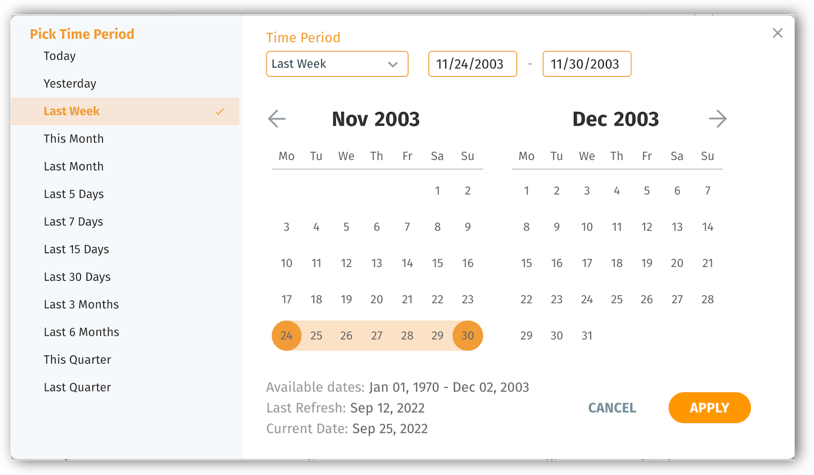 Redesigned date picker/time slicer